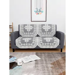 Aura White & Grey Printed Cotton 4 Piece Sofa Cover-picture-37