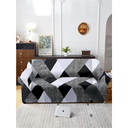 Aura White & Grey Printed Three Seater Sofa Cover With Arms-picture-32