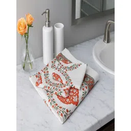 Aura White And Orange 3 Pieces Printed 250 GSM Cotton Towel Set-picture-35