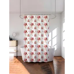 Aura White & Pink 2 Pieces Floral Printed Waterproof Shower Curtain With 8 Rings-picture-39