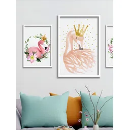 Aura White & Pink 3 Pieces Birds And Animals Wall Arts-picture-35