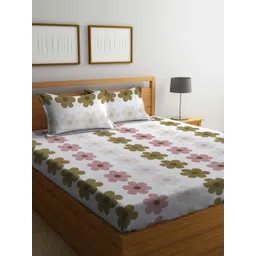 Aura White & Pink Floral Cotton 300 TC Double King Bedsheet Set-2.5 m X 2.25 m-picture-23