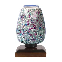 Aura White & Pink Textured Glass Cylinder Shaped Table Lamp With Base-picture-35