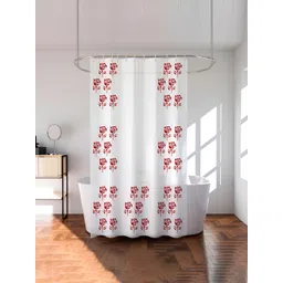 Aura White & Red 2 Pieces Floral Printed Waterproof Shower Curtain With 8 Rings-picture-41