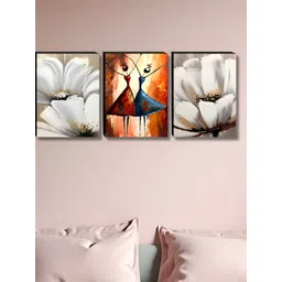 Aura White & Red 3 Pieces Wooden Girls & Flowers Wall Paintings-picture-21