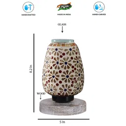 Aura White & Red Textured Abstract Shaped Glass Table Lamp With Wooden Base-picture-23