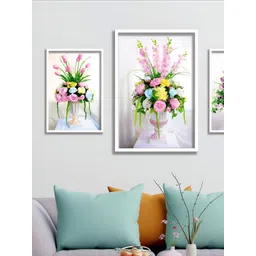 Aura White & Yellow 3 Pieces Floral and Botanical Wall Painting Art-image-6