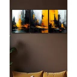 Aura White & Yellow 3 Pieces Wooden Abstract Wall Paintings-picture-14