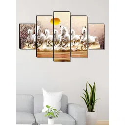 Aura White & Yellow 5 Piece Wood Birds and Animals Wall Paintings-image-46