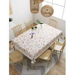 Aura White & Yellow Floral Printed Waterproof 6-Seater Table Cover-picture-34
