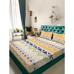 Aura White & Yellow Geometric 300 TC Super King Bedsheet Set 2.70 m x 2.70 m-image-30
