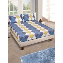 Aura White And Yellow Geometric Printed 144 TC Queen Bedsheet Set 2.29 m X 2.54 m-image-4