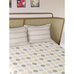 Aura White & Yellow Geometric Printed Cotton 350 TC King Bedsheet Set 2.75 m x 2.75 m-image-13