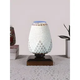 Aura White & Yellow Textured Abstract Shaped Glass Table Lamp With Wooden Base-picture-21