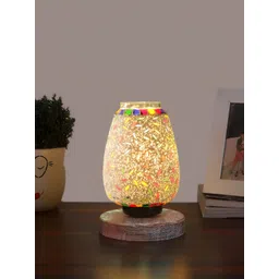 Aura White & Yellow Textured Abstract Shaped Glass Table Lamp With Wooden Base-picture-10