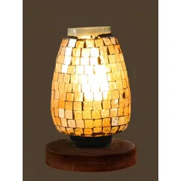 Aura White & Yellow Textured Abstract Shaped Glass Table Lamp With Wooden Base-picture-31