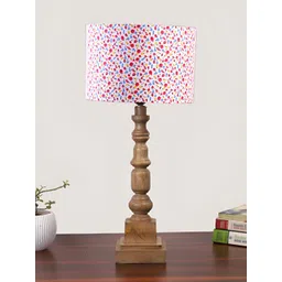 Aura White Printed Wood Traditional Cylindrical Shaped Table Lamp-image-3