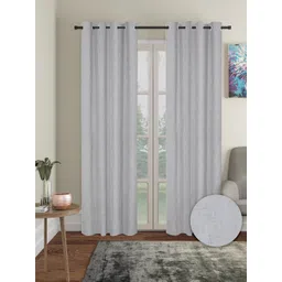 Aura White Self Design 2 Pcs Polyester Solid Blackout Long Door Curtains-picture-39