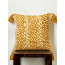 Aura Yellow & Beige Geometric Embroidered Cotton Square Cushion Cover-image-27