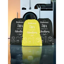 Aura Yellow & Black 3 Pieces Printed Foldable Water Resistant Multi-Utility Laundry Bags-picture-34