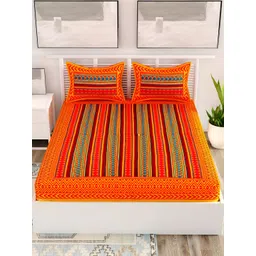 Aura Yellow & Blue Geometric Cotton 120 TC Queen Bedsheet with 2 Pillow Covers-picture-31