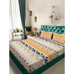 Aura Yellow & Blue Geometric Printed 310 TC King Fitted Bedsheet Set 2.54 m x 2.18 m-image-10