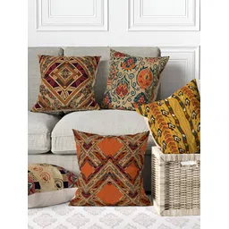 Aura Yellow & Brown 5 Pieces Digital Printed Square Cushion Covers-picture-38