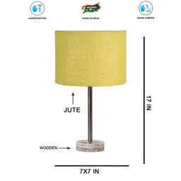 Aura Yellow & Copper Toned Textured Cylindrical Shaped Jute Shade Wooden Table Lamp-picture-12