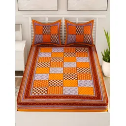 Aura Yellow & Purple Geometric Cotton 120 TC Queen Bedsheet with 2 Pillow Covers-picture-35