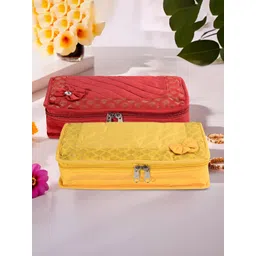 Aura Yellow and Red 2 Pieces Self Design 7-Compartments Bow Jewellery Organisers-image-49