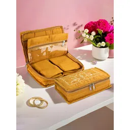 Aura Yellow and White 2 Pieces Embroidered 7-Compartments Jewellery Organisers-image-2