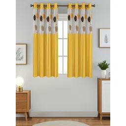 Aura Yellow And White 2 Pieces Floral Printed Sheer Window Curtains-picture-25