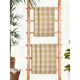 Aura Yellow & White 5 Pieces Printed Cotton 210 GSM Bath Towel-image-36