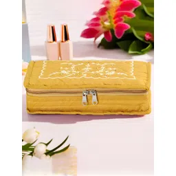 Aura Yellow and White Embroidered 7-Compartments Regular Jewellery Organiser-image-0