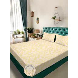 Aura Yellow & White Geometric 300 TC Fitted Double King Bedsheet Set-2.5 m X 2.25 m-image-28