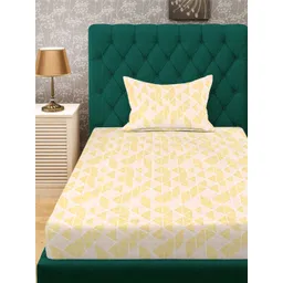 Aura Yellow & White Geometric 300 TC Fitted Single Bedsheet Set 2.25 m x 1.50 m-image-23