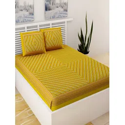 Aura Yellow & White Geometric Cotton 120 TC Queen Bedsheet with 2 Pillow Covers-image-22