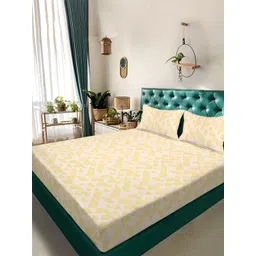 Aura Yellow & White Geometric Printed 300 TC Fitted King Bedsheet Set 2.5 x 2.25 m-image-8