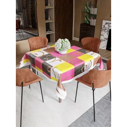 Aura Yellow & White Geometric Printed 4-Seater Square Table Cover-image-9