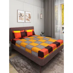 Aura Yellow Geometric Printed Microfiber 144 TC Queen Bedsheet Set-2.24 m x 2.42 m-picture-33