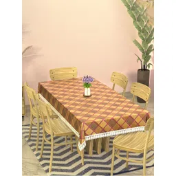 Aura Yellow Geometric Printed Plastic 6-Seater Table Cover-image-6
