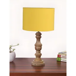 Aura Yellow Wood Traditional Cylindrical Shaped Table Lamp-image-47