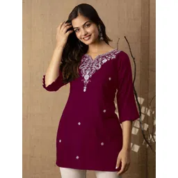 Aura Glam Floral Embroidered Thread Work Thread Work Kurti-picture-12