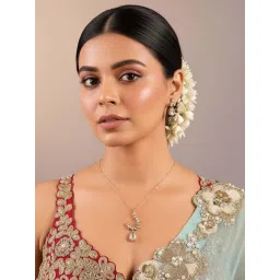 Auraa Trends Gold-Plated Kundan Pendant Jewellery Set with Green and White Stones for Women-picture-13