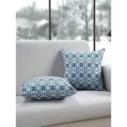 Aurave Blue & White 2 Pieces Ethnic Motifs Square Cushion Covers-picture-20