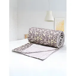 Aurave Iris Brown & White Floral Cotton AC Room 150 GSM Reversible Double Bed Dohar-image-16