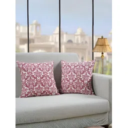 Aurave Maroon & White 2 Pieces Ethnic Motifs Cotton Square Cushion Covers-picture-25