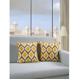 Aurave Mustard & Brown 2 Pieces Geometric Square Cushion Covers-picture-33
