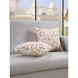 Aurave Mustard & White 2 Pieces Floral Square Cushion Covers-picture-21