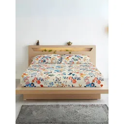 Aurave White & Blue Floral 210 TC King Bedsheet Set-picture-28